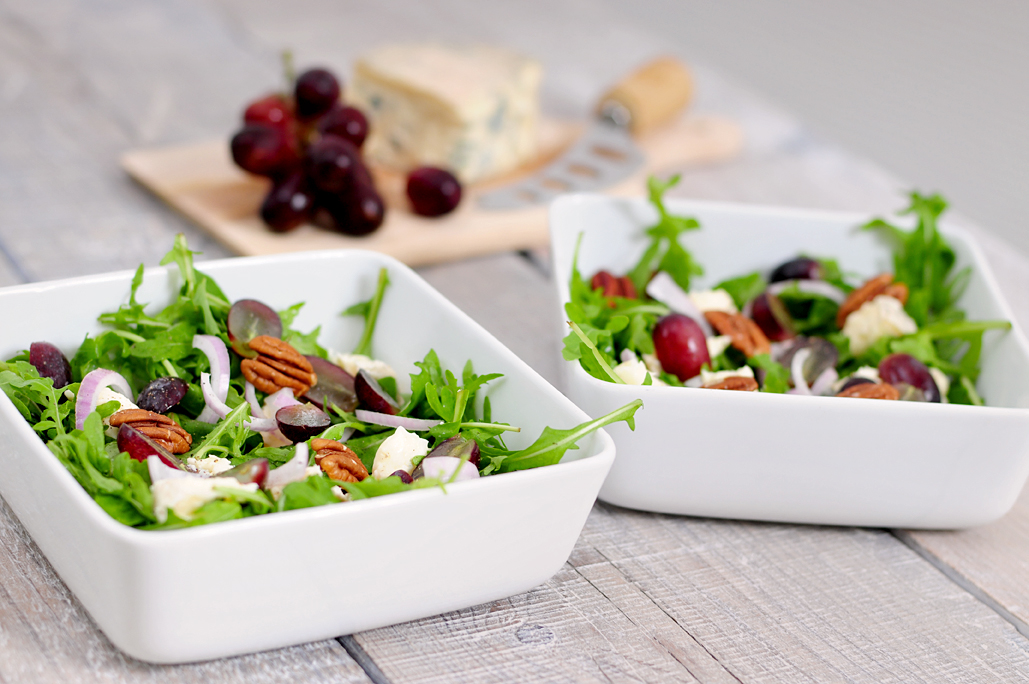 herfstsalade blauwe kaas en druiven