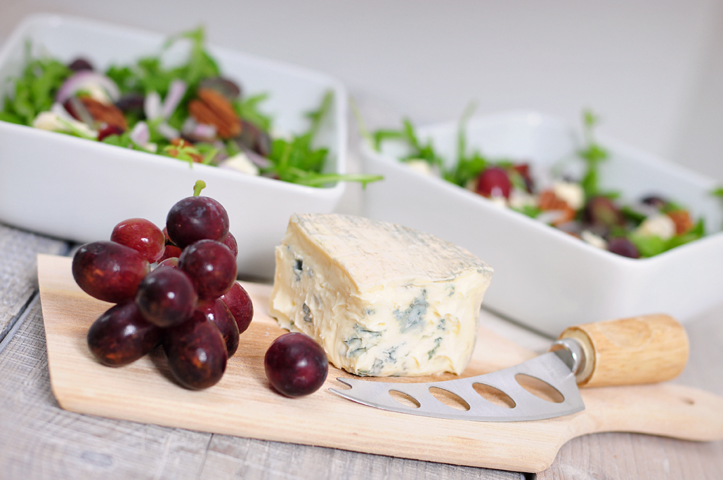 herfstsalade blauwe kaas en druiven