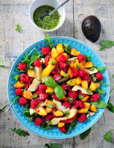 Perzik salade met pesto