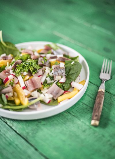 Haringsalade met paprika en radijs