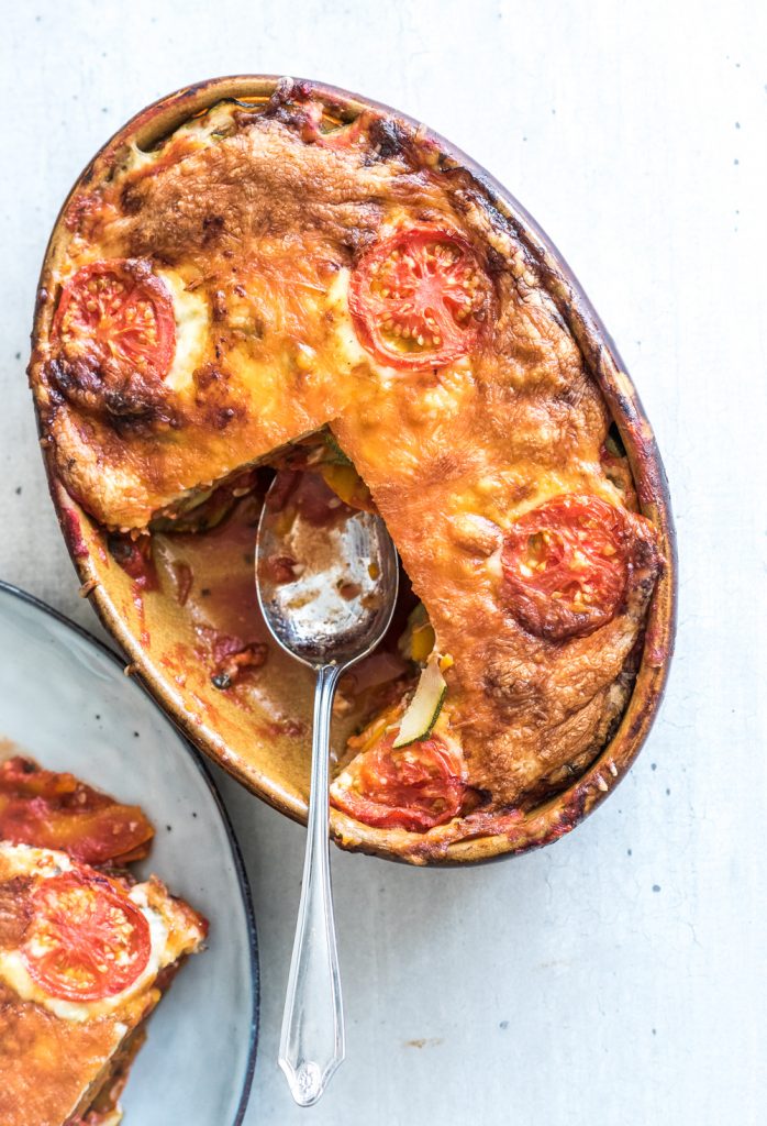 Lasagne van pompoen en courgette