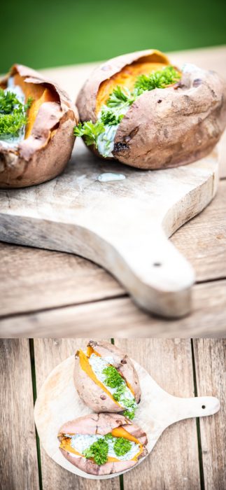 gepofte zoete aardappel van de barbecue