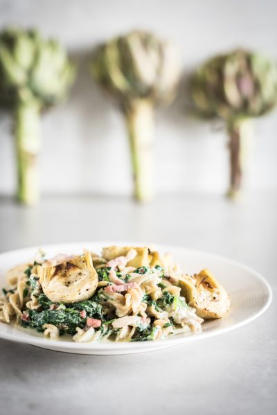 pasta met artisjok en spinazie