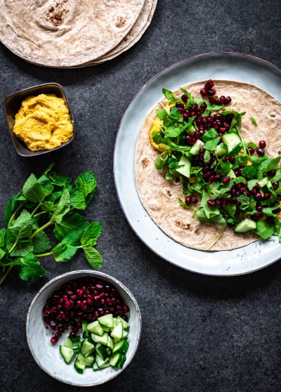 Anouks wraps met granaatappel en verse munt