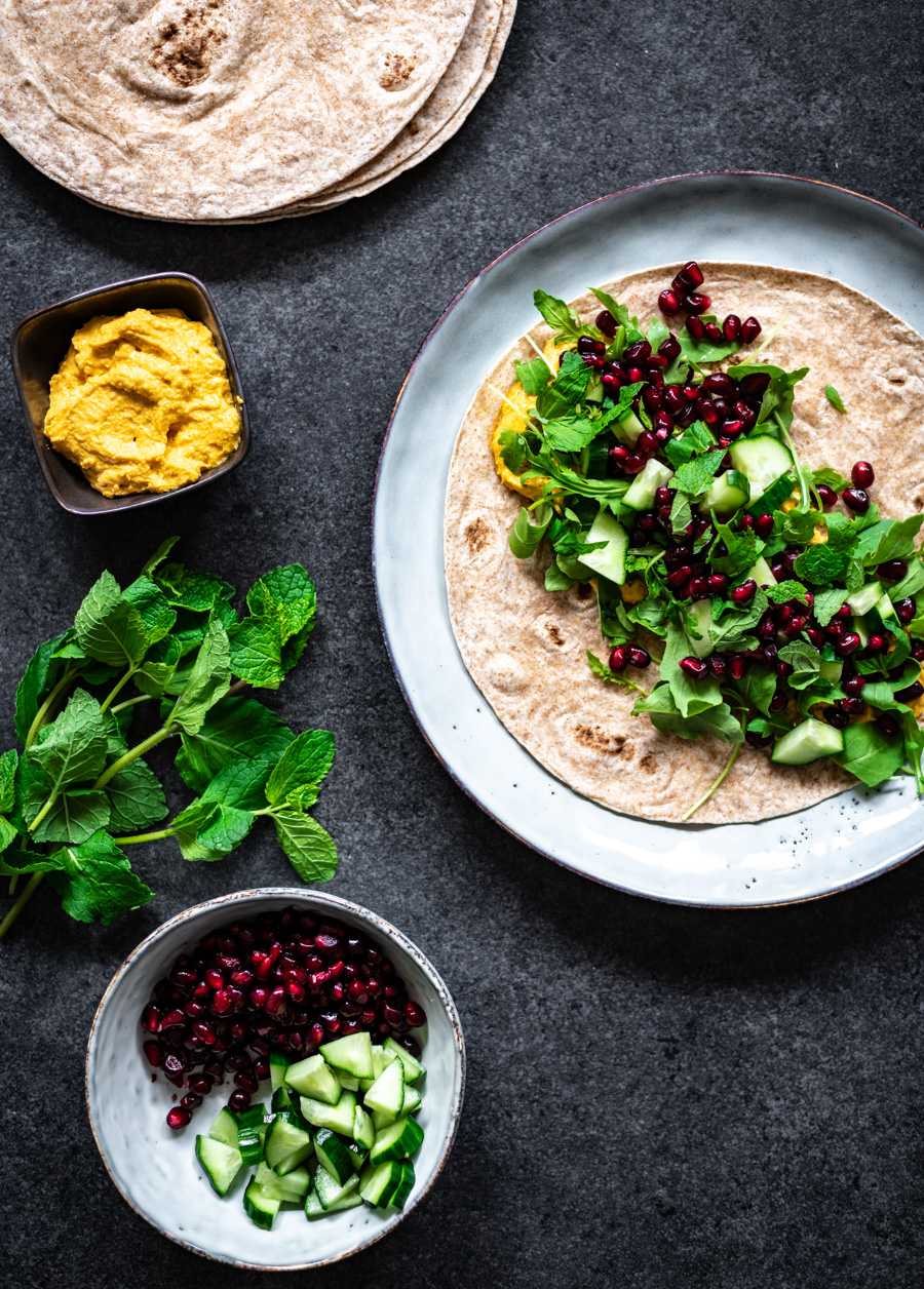 Anouks wraps met granaatappel en verse munt